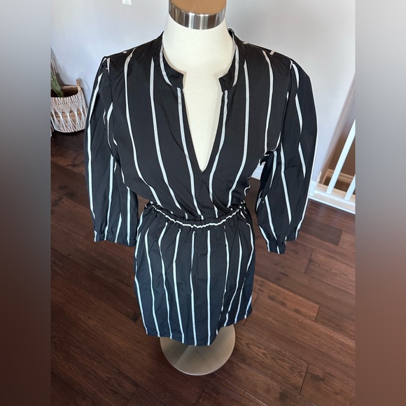 J. Crew Cinched-Waist Cotton Poplin Midi Dress Black & Ivory Stripe LG Worn 1x - Picture 3 of 13